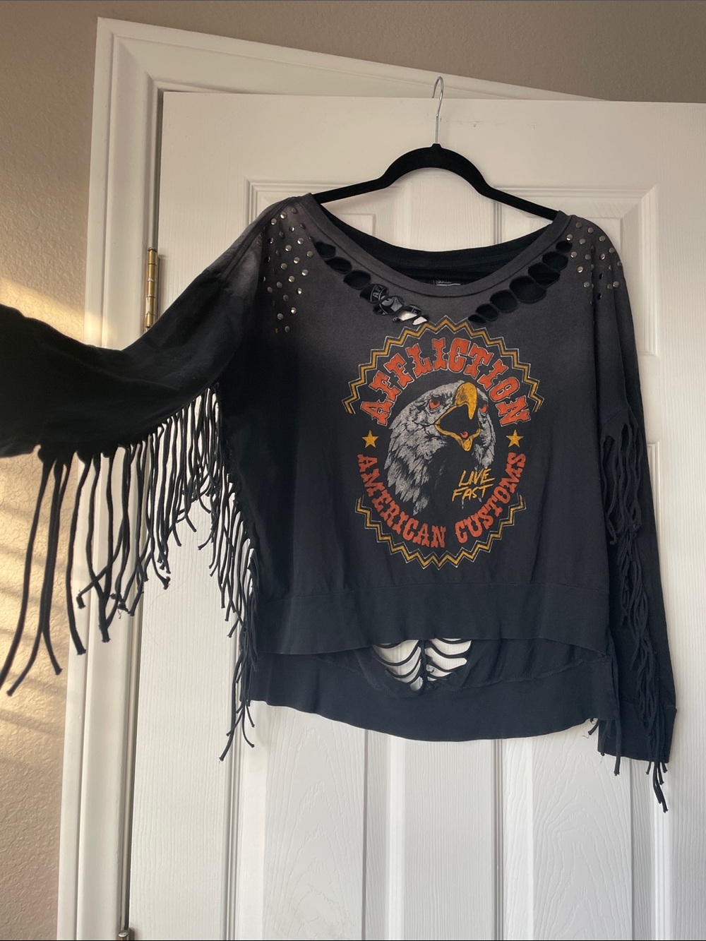 Affliction Black Eagle Fringe Graphic Long Sleeve Shirt